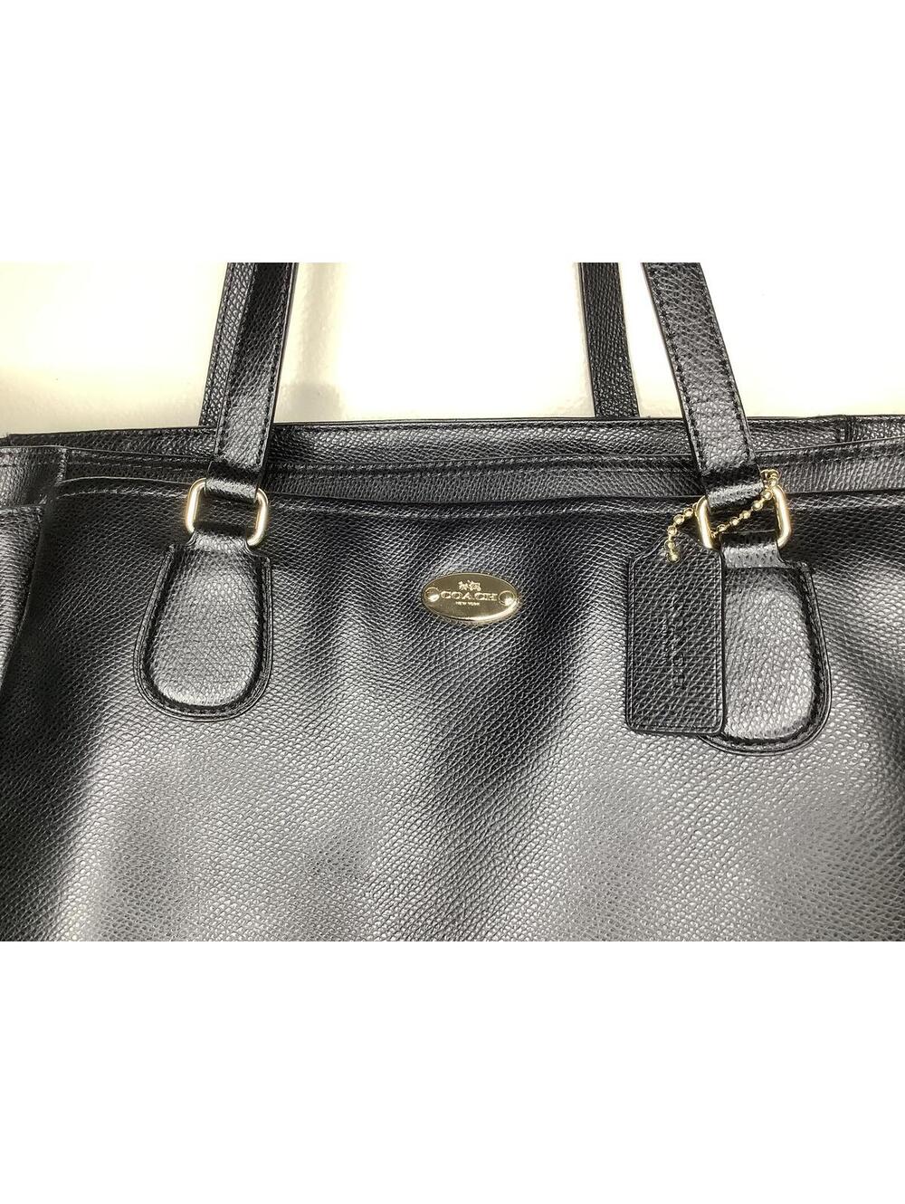 < Coach Black Leather Large Diaper Tote Bag > - Picture 3 of 13